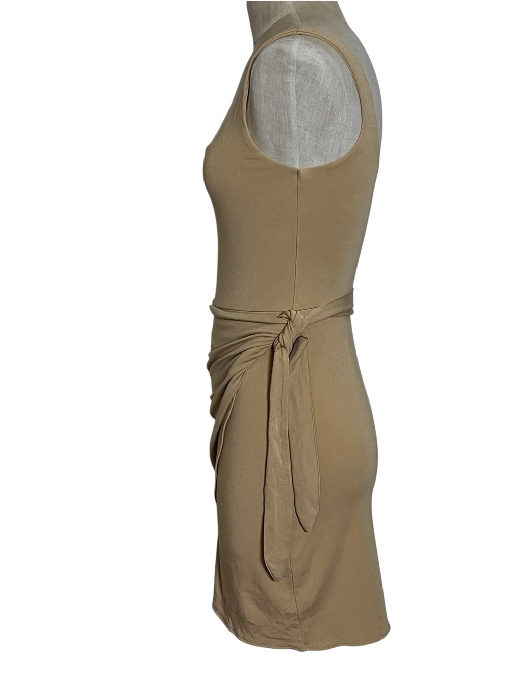 Aritzia Wilfred Saturn Wrap Bodycon Mini Dress Sandy Beige Small - Picture 9 of 14